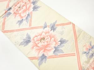 牡丹に小花模様織出し袋帯